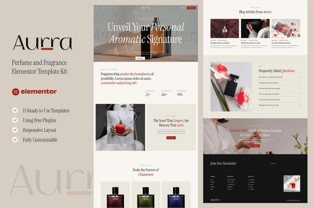 Aurra – Perfume and Fragrance Elementor Template Kit 1 Aurra – Perfume and Fragrance Elementor Template Kit