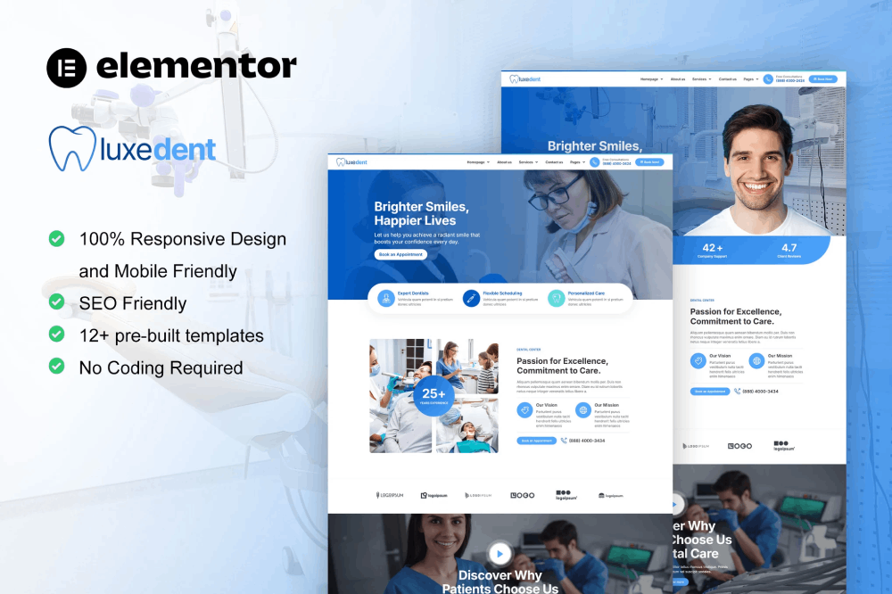 LuxeDent – Dentist & Dental Care Elementor Template Kit 1 LuxeDent – Dentist & Dental Care Elementor Template Kit