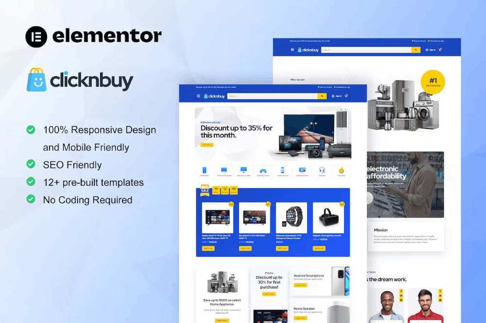 Clicknbuy – Woocommerce Electronic Store Elementor Kit 1 Clicknbuy – Woocommerce Electronic Store Elementor Kit