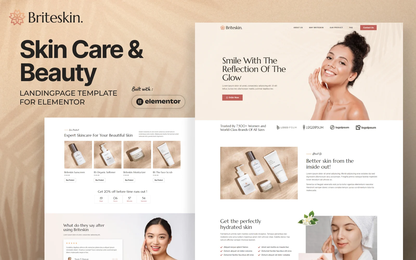 Briteskin - Skincare & Beauty Elementor template Kit (Free Landing Page) 1 Briteskin - Skincare & Beauty Elementor template Kit (Free Landing Page)