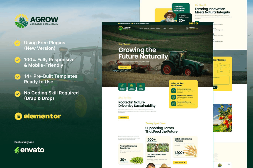 Agrow - Organic Farm Agriculture Elementor Template Kit 1 Agrow - Organic Farm Agriculture Elementor Template Kit Cover