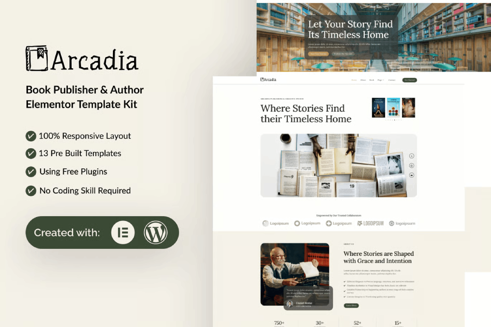 Arcadia - Book Publisher & Author Elemetor Template Kit Elementor Template Kit 1 Arcadia - Book Publisher & Author Elemetor Template Kit Elementor Template Kit Cover