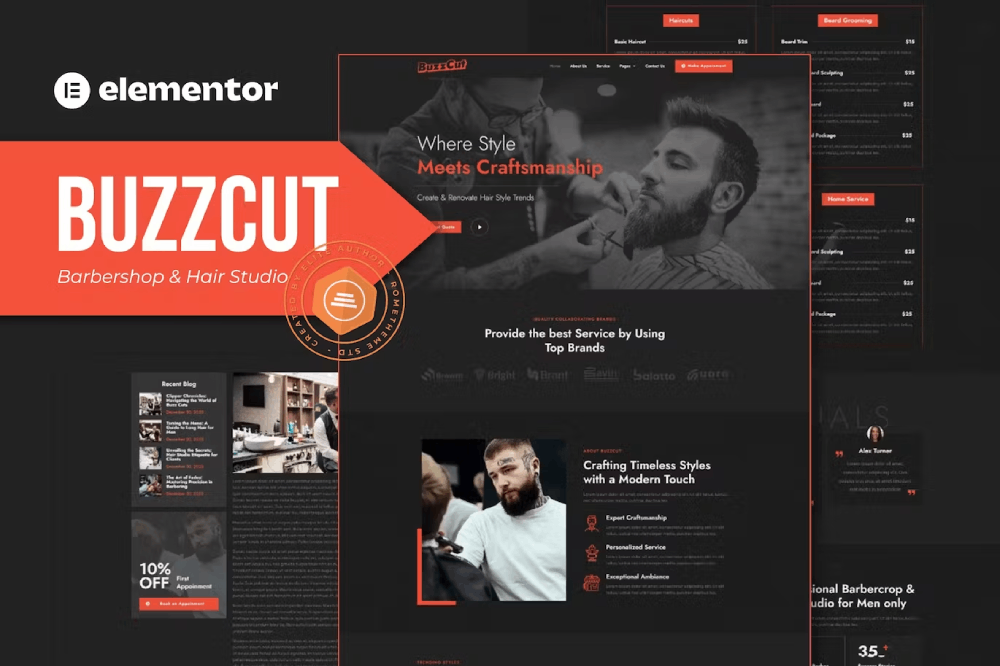 Buzzcut - Barbershop & Hair Studio Elementor Pro Template Kit Elementor Template Kit 1 Buzzcut - Barbershop & Hair Studio Elementor Template Kit, Elementor Template Kit, Buzzcut Elementor Template Kit - Free Download