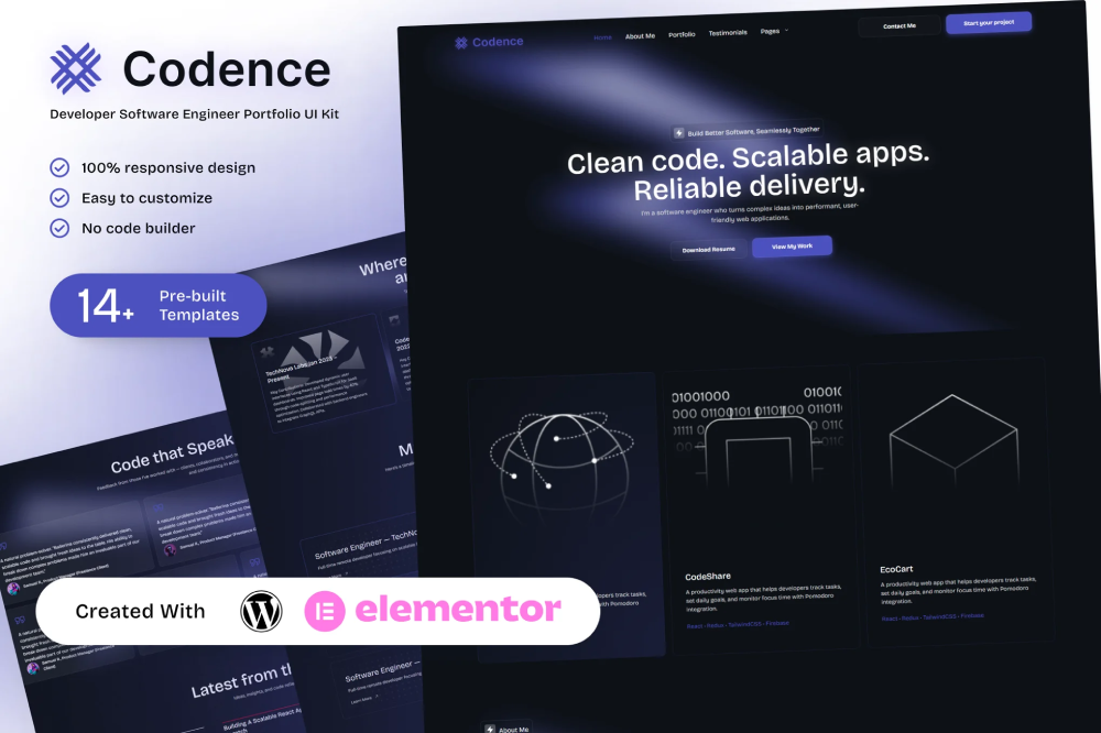 Codence - Developer Software engineer Portfolio Elementor Template Kit 1 Codence - Developer Software engineer Portfolio Elementor Template Kit, Elementor Template Kit, Codence Elementor Template Kit - Free Download