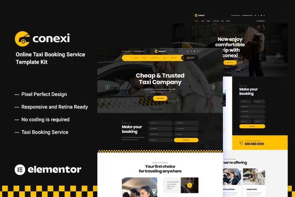 Conexi - Online Taxi Booking Service Elementor Template Kit 1 Conexi - Online Taxi Booking Service Elementor Template Kit, Elementor Template Kit, Conexi Elementor Template Kit - Free Download