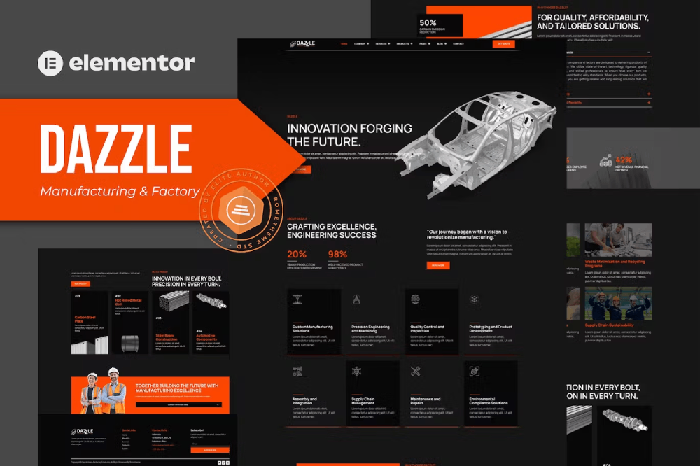 Dazzle - Manufacturing & Factory Elementor Pro Template Kit Elementor Template Kit 1 Dazzle - Manufacturing & Factory Elementor Template Kit, Elementor Template Kit, Dazzle Elementor Template Kit - Free Download