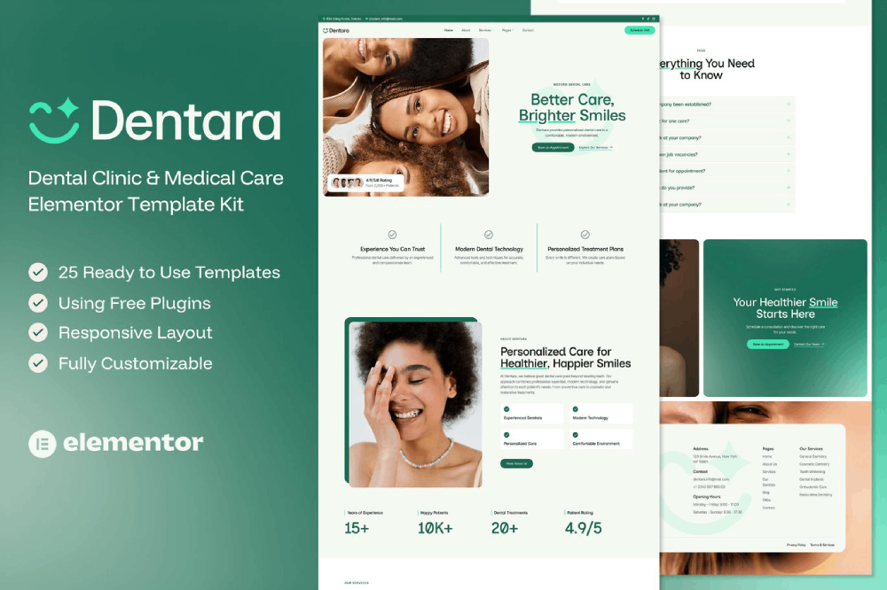 Dentara — Dental Clinic & Medical Care Elementor Template Kit 1 Dentara — Dental Clinic & Medical Care Elementor Template Kit Cover