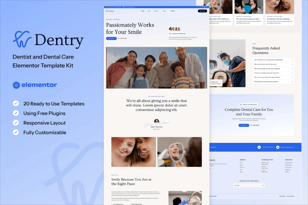 Dentry - Dentist & Dental Care Elementor Template Kit 1 Dentry - Dentist & Dental Care Elementor Template Kit, Elementor Template Kit, Dentry Elementor Template Kit - Free Download