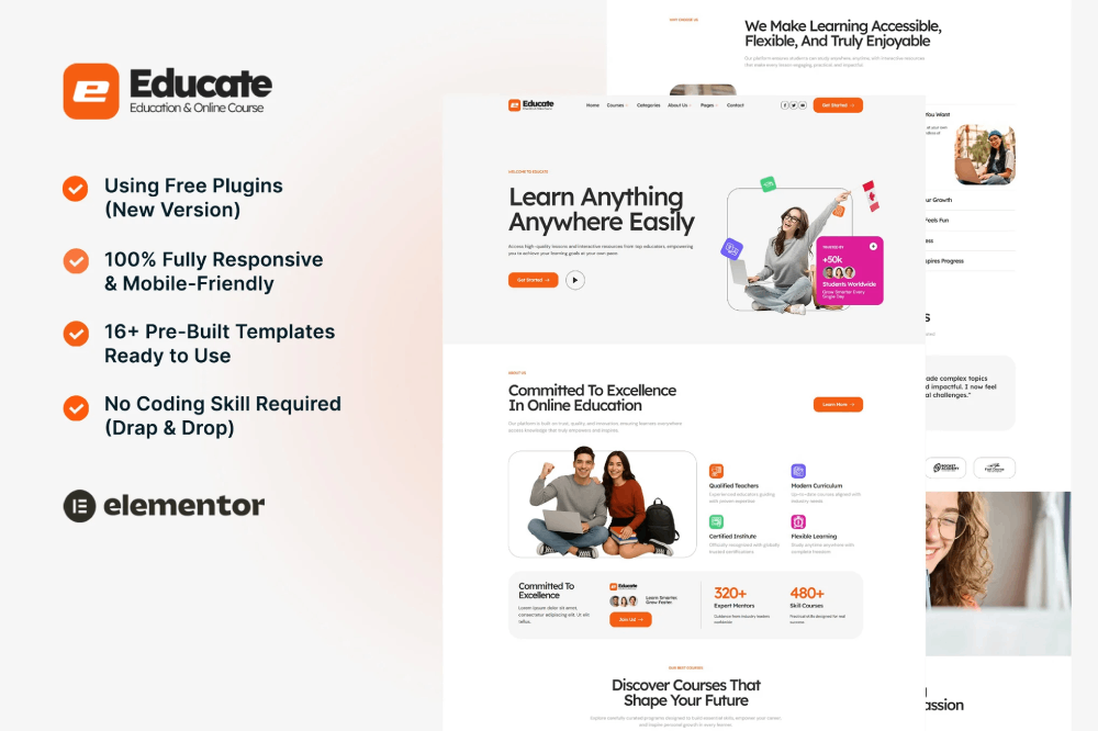 Educate - eLearning & Course Elementor Template Kit 1 Educate - eLearning & Course Elementor Template Kit Cover
