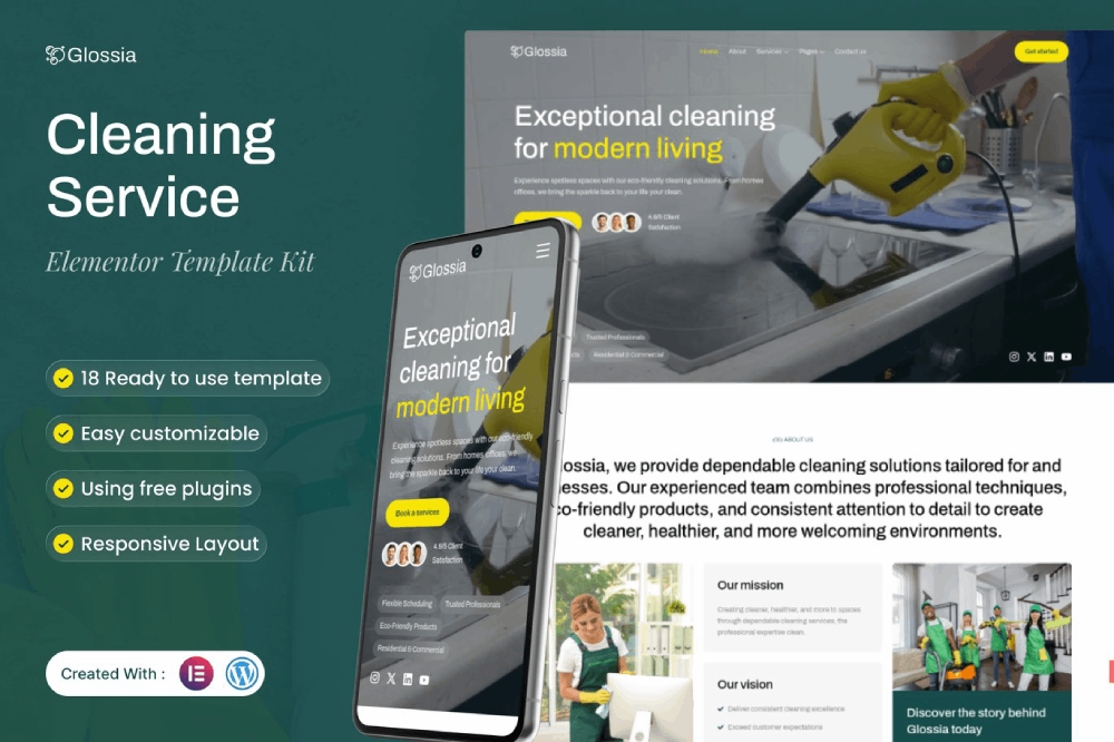 Glossia - Cleaning Service Elementor Template Kit 1 Glossia - Cleaning Service Elementor Template Kit Cover