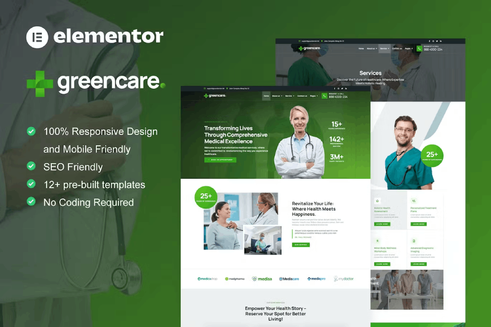 GreenCare - Template kit for Medical Services Elementor Template Kit 1 GreenCare - Template kit for Medical Services Elementor Template Kit, Elementor Template Kit, GreenCare Elementor Template Kit - Free Download