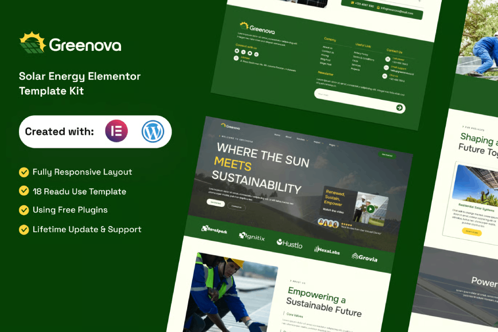 Greenova - Solar Energy Elementor Template Kit 1 Greenova - Solar Energy Elementor Template Kit Cover