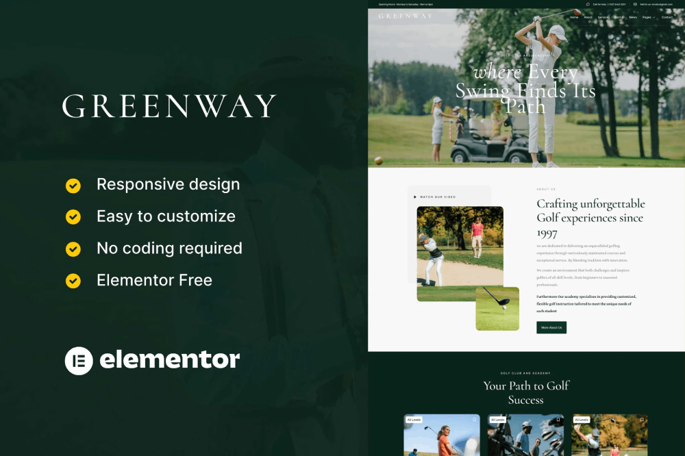 Greenway - Golf and Academy Elementor Kit Elementor Template Kit 1 Greenway - Golf and Academy Elementor Template Kit, Elementor Template Kit, Greenway Elementor Template Kit - Free Download