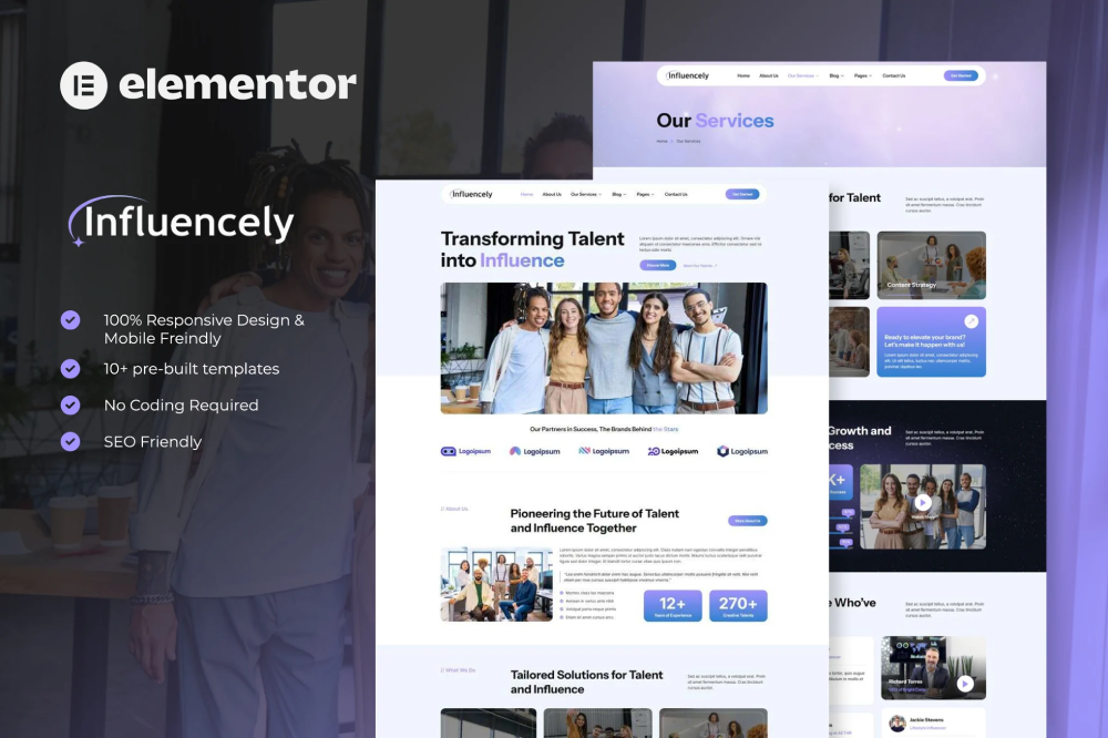 Influencely - Influencer & Talent Agency Elementor Template Kit 1 Influencely - Influencer & Talent Agency Elementor Template Kit, Elementor Template Kit, Influencely Elementor Template Kit - Free Download