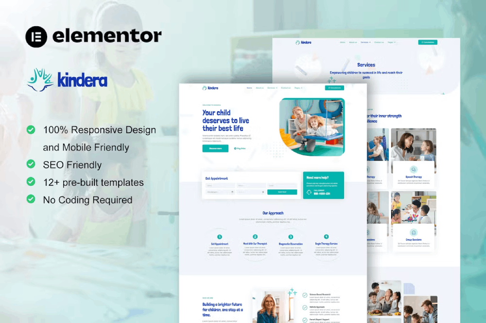 Kindera - Template kit for child therapist & psychologist services Elementor Template Kit 1 Kindera - Template kit for child therapist & psychologist services Elementor Template Kit, Elementor Template Kit, Kindera Elementor Template Kit - Free Download