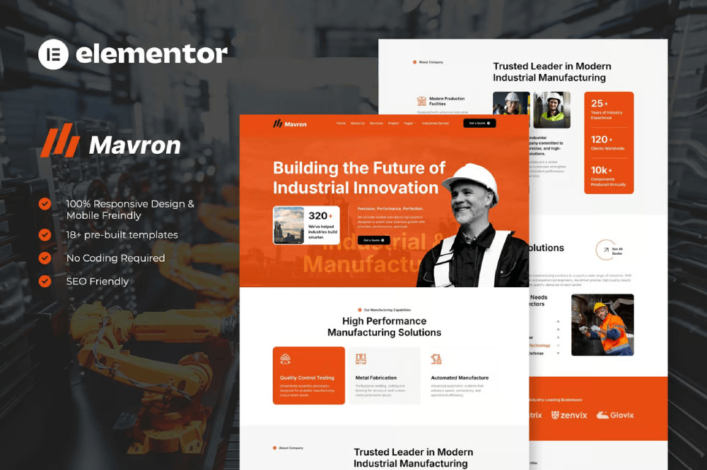 Mavron - Industrial & Manufacturing Elementor Template Kit 1 Mavron - Industrial & Manufacturing Elementor Template Kit Cover