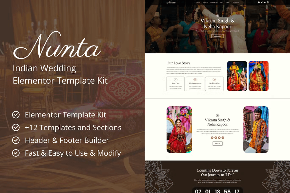 Nunta - Indian Wedding Elementor Template Kit 1 Nunta - Indian Wedding Elementor Template Kit Cover