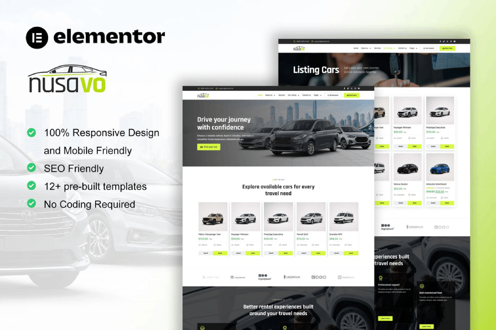 Nusavo - Template kit for Car Rental Elementor Template Kit 1 Nusavo - Template kit for Car Rental Elementor Template Kit Cover