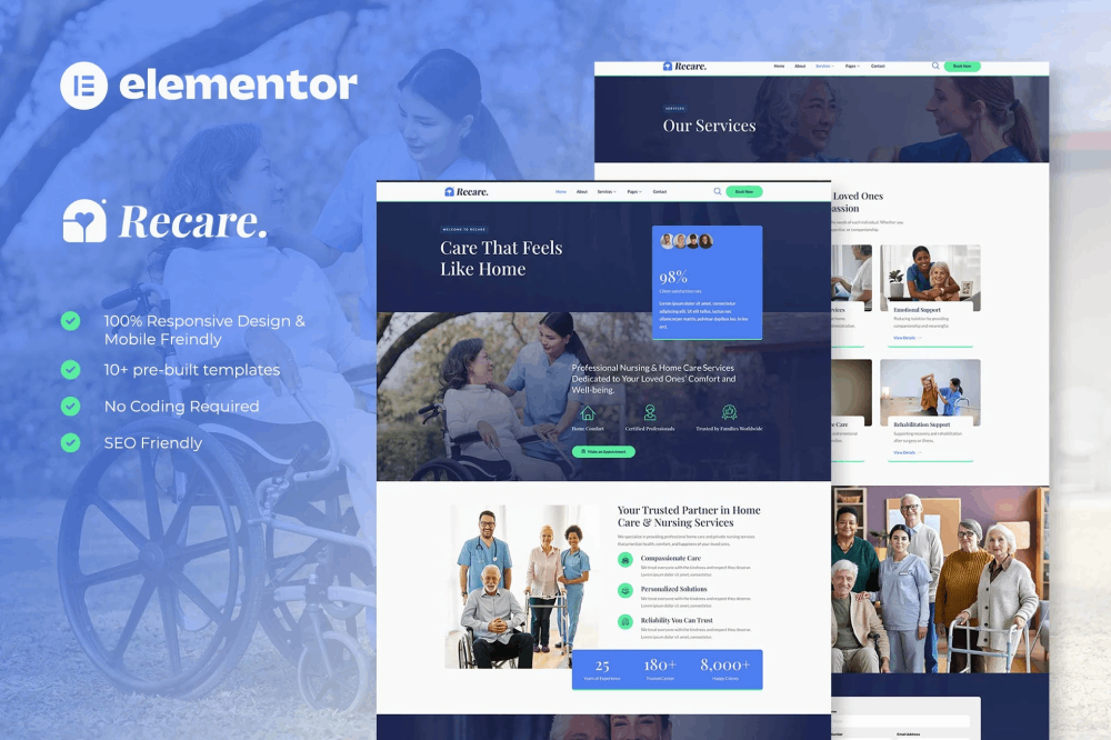 Recare - Home Care & Private Nursing Elementor Template Kit 1 Recare - Home Care & Private Nursing Elementor Template Kit, Elementor Template Kit, Recare Elementor Template Kit - Free Download