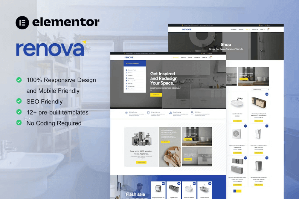 Renova - Template kit for Kitchen & Bathroom Store Elementor Template Kit 1 Renova - Template kit for Kitchen & Bathroom Store Elementor Template Kit, Elementor Template Kit, Renova Elementor Template Kit - Free Download