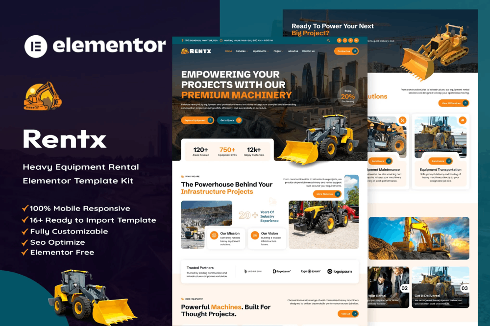 Rentx - Heavy Equipment Rental Elementor Template Kit 1 Rentx - Heavy Equipment Rental Elementor Template Kit Cover