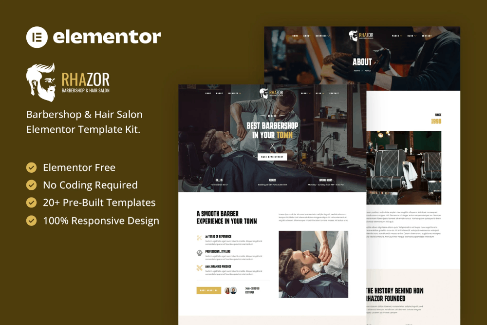 Rhazor - Barbershop & Hair Salon Elementor Template Kit 1 Rhazor - Barbershop & Hair Salon Elementor Template Kit, Elementor Template Kit, Rhazor Elementor Template Kit - Free Download