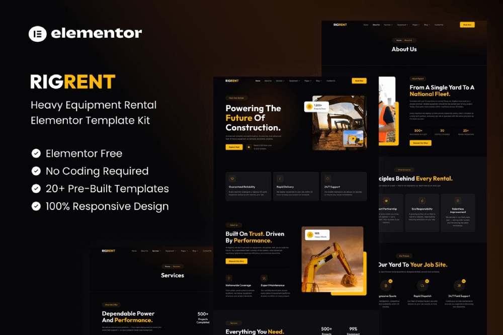 Rigrent - Heavy Equipment Rental Elementor Template Kit 1 Rigrent - Heavy Equipment Rental Elementor Template Kit Cover