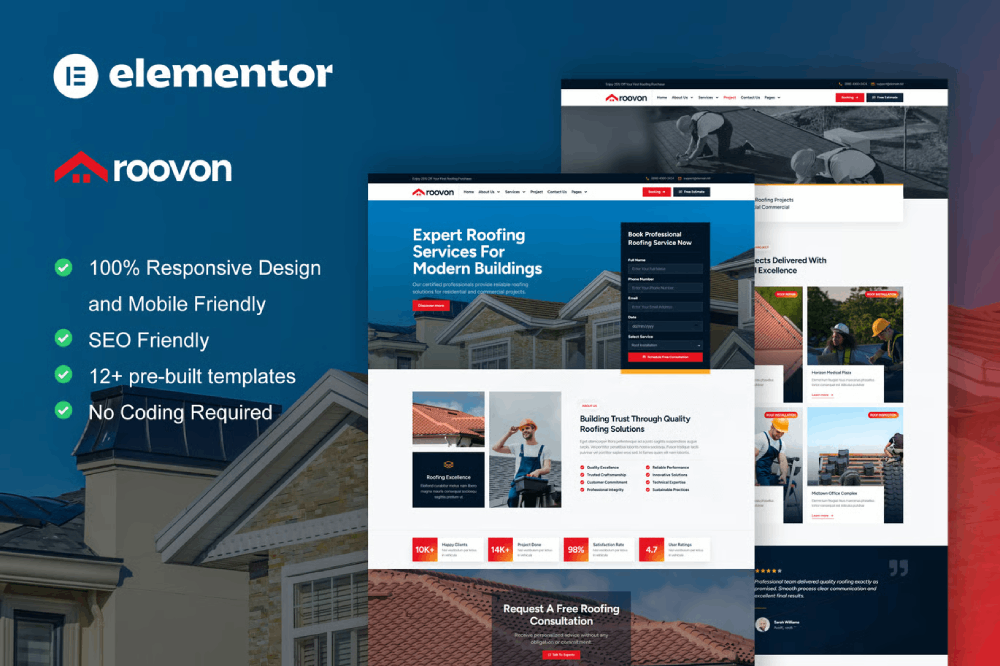 Roovon - Template kit for Roofing Services Elementor Template Kit 1 Roovon - Template kit for Roofing Services Elementor Template Kit Cover