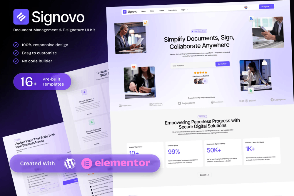 Signovo - Document Management & E-signature Elementor Template Kit 1 Signovo - Document Management & E-signature Elementor Template Kit, Elementor Template Kit, Signovo Elementor Template Kit - Free Download