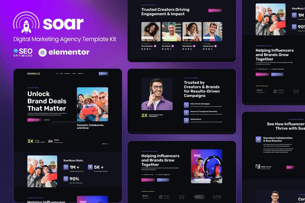 SoarBuzz - Influencer Agency Elementor Template Kit 1 SoarBuzz - Influencer Agency Elementor Template Kit, Elementor Template Kit, SoarBuzz Elementor Template Kit - Free Download