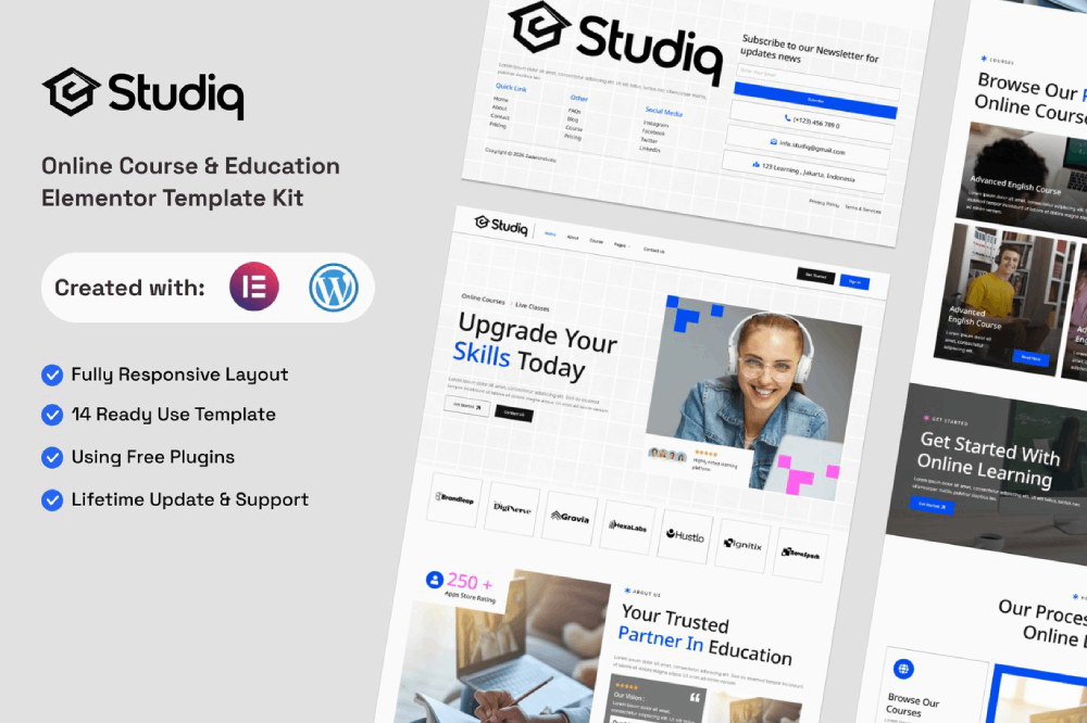 Studiq - School Online Courses Elementor Template Kit 1 Studiq - School Online Courses Elementor Template Kit Cover