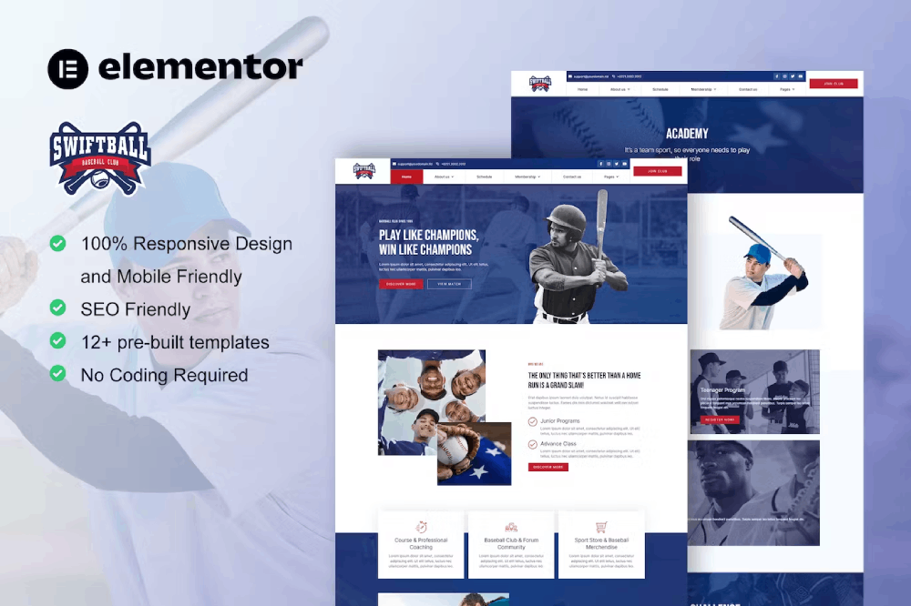 SwiftBall - Template kit for Baseball Club Elementor Template Kit 1 SwiftBall - Template kit for Baseball Club Elementor Template Kit, Elementor Template Kit, SwiftBall Elementor Template Kit - Free Download