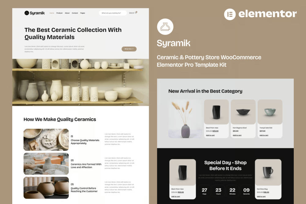 Syramik - Ceramic & Pottery Store WooCommerce Elementor Pro Template Kit Elementor Template Kit 1 Syramik - Ceramic & Pottery Store WooCommerce Elementor Template Kit, Elementor Template Kit, Syramik Elementor Template Kit - Free Download