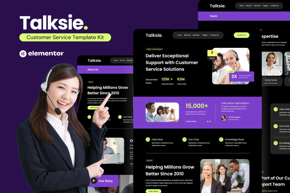 Talksie - Customer Service Elementor Template Kit 1 Talksie - Customer Service Elementor Template Kit, Elementor Template Kit, Talksie Elementor Template Kit - Free Download