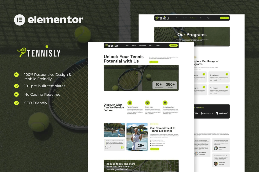 Tennisly - Tennis School & Sports Club Elementor Template Kit 1 Tennisly - Tennis School & Sports Club Elementor Template Kit, Elementor Template Kit, Tennisly Elementor Template Kit - Free Download
