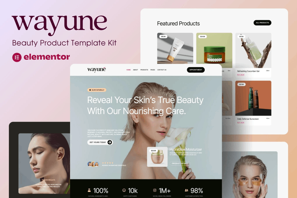 Wayune - Beauty Care Product Elementor Template Kit 1 Wayune - Beauty Care Product Elementor Template Kit, Elementor Template Kit, Wayune Elementor Template Kit - Free Download