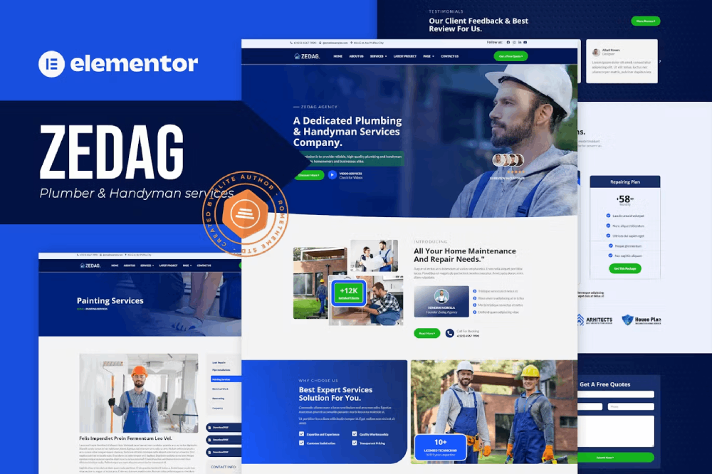 Zedag - Plumber, Handyman Services Elementor Template Kit 1 Zedag - Plumber, Handyman Services Elementor Template Kit, Elementor Template Kit, Zedag Elementor Template Kit - Free Download